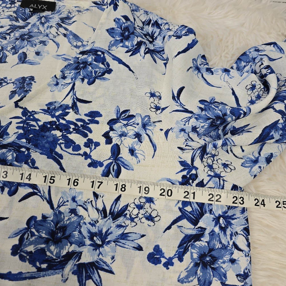 ALYX Floral Pullover Top with V Neckline and Tied Lower Front - Picture 7 of 12